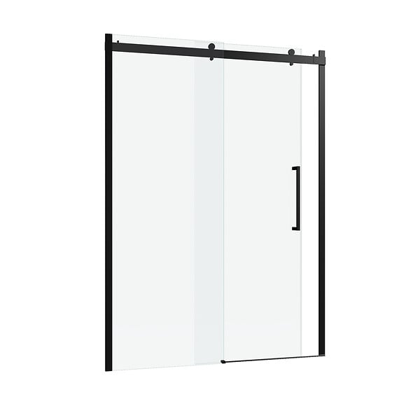 AURLANE - Porte de douche 140x200cm type industriel coulissante NOIR MAT - verre trempe 8mm - large