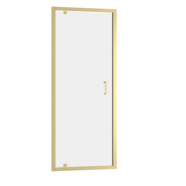AURLANE - Porte de douche Pivotante 80x200cm - Profilés Or Doré Brossé - Verre Trempé 6mm - GOLDY CRUSH - large