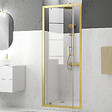 AURLANE - Porte de douche Pivotante 80x200cm - Profilés Or Doré Brossé - Verre Trempé 6mm - GOLDY CRUSH - vignette