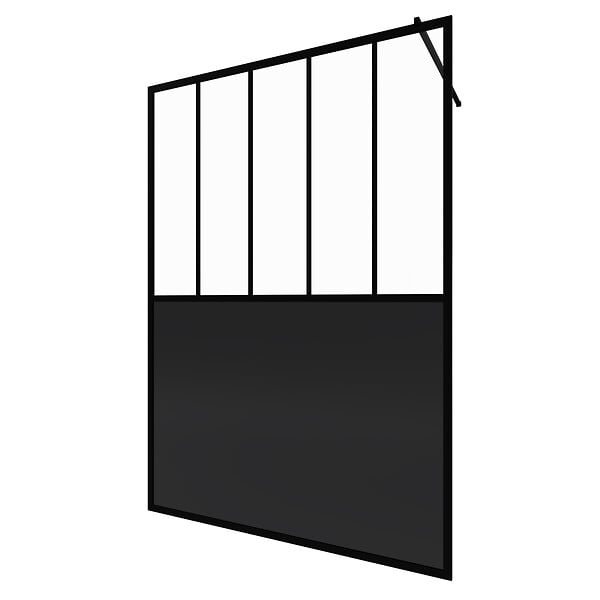 AURLANE - Paroi de douche 140x200 cm type Verriere - Verre trempe et Structure aluminium noir mat - large