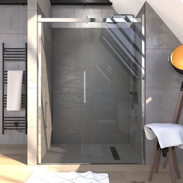 AURLANE - Porte de douche 140x200 cm + 1 porte coulissante verre trempé 8mm - sens d'ouverture réversible - large