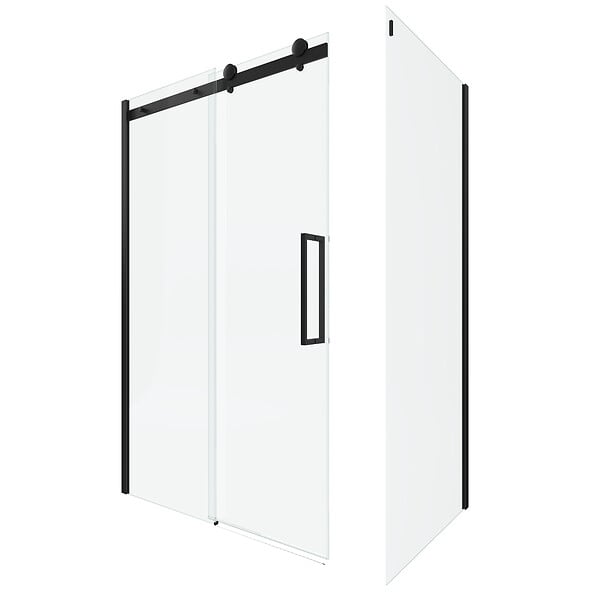 AURLANE - Porte de douche coulissante 140x200 cm noir mat - rail soft close + RETOUR 90 cm - large