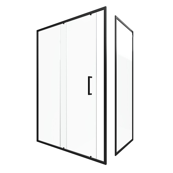 AURLANE - Porte de douche + Retour 140x80x200 cm - Verre 6 mm - Profilé Noir - CRUSH - large