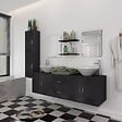 VIDAXL - vidaXL Meuble de salle de bain 11 pcs avec lavabo et robinet Noir - vignette
