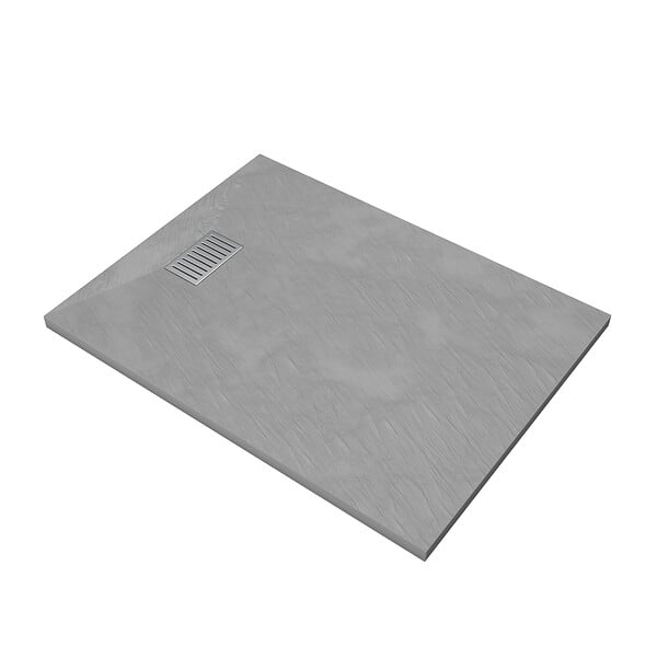AURLANE - Receveur de douche Gris Effet Pierre 90x120 cm et Grille décor Linéaire en Inox - large