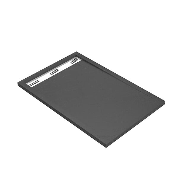AURLANE - Receveur en acrylique Gris Effet Pierre 80x120x4 cm - Grille Linéaire Chrome - METEORA - large