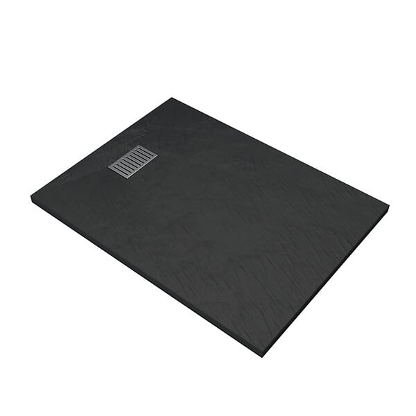 AURLANE - Receveur de douche Noir Effet Pierre 90x120 cm et Grille décor Linéaire en Inox - large