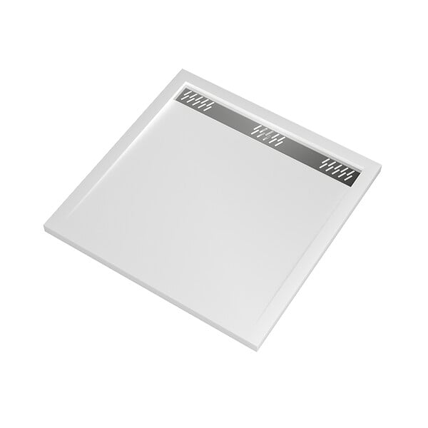 AURLANE - Receveur en acrylique Blanc 90x90x4 cm - Grille Linéaire Chrome - WHITENESS II - large