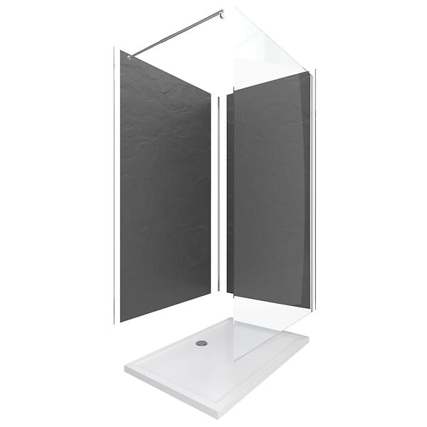 AURLANE - Ensemble complet douche à l'Italiennne avec Receveur 120x90 + Paroi chrome + Panneaux muraux 90&120 - large