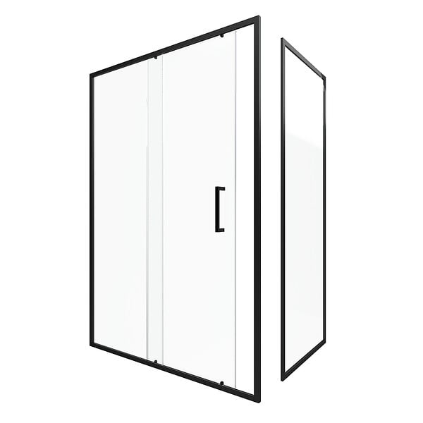 AURLANE - Porte de douche + Retour 140x90x200 cm - Verre 6 mm - Profilé Noir - CRUSH - large