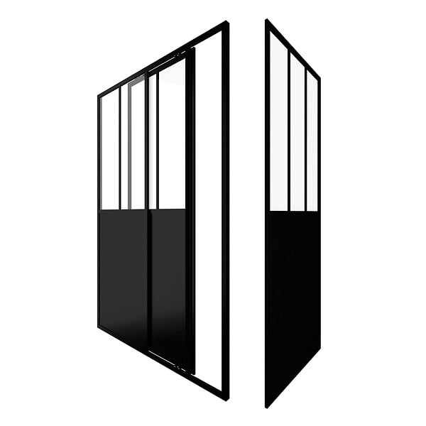 AURLANE - Porte de douche coulissante 120x200cm et paroi de retour 90x200cm type atelier - large
