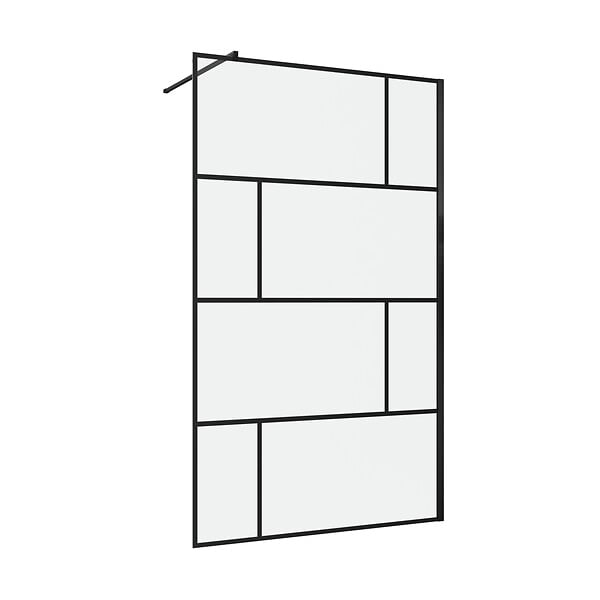 AURLANE - Paroi de douche a l'italienne serigraphie type Briques - dim. 120x195cm - Profile noir mat - 5mm - large