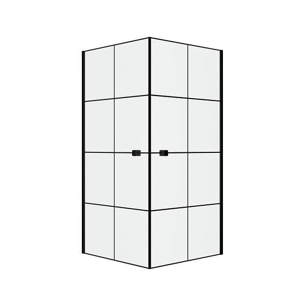 AURLANE - Portes de Douche en Angle 90x90x190 cm - Motifs carrés - Profilés Noir Mat - BLACK CUBE - large