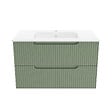 AURLANE - Meuble de Salle de Bains LEON 80cm Vert Olive - 2 Tiroirs en MDF Ondulés - Vasque à encastrer - vignette