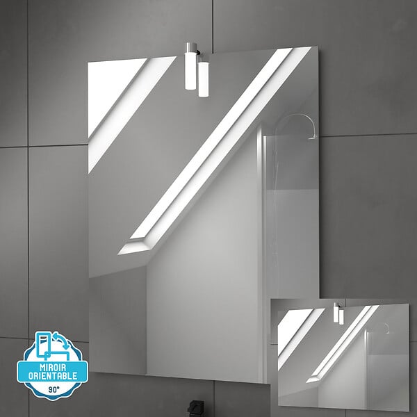 AURLANE - Pack Meuble SDB 80cm sur pieds 2 portes Chene_Vasque noire + Miroir Led - TIMBER 80_Pack23 - large