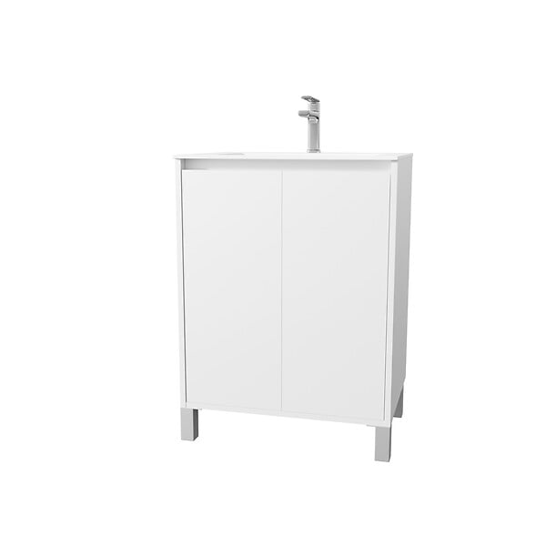 AURLANE - Pack Meuble Salle de Bains 60 cm Laqué Blanc, 2 portes avec Vasque Céramique - XENOS - large
