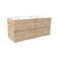 AURLANE - Meuble de salle de bains 120cm 4 Tiroirs_Chêne Naturel + Vasque céramique blanche - TIMBER 120 - vignette