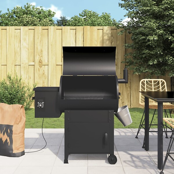 VIDAXL - vidaXL Gril à granulés avec cheminée noir 104 cm fer - large
