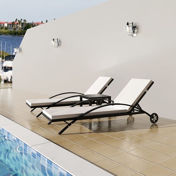 VIDAXL - vidaXL Chaises longues avec table Résine tressée Noir - large