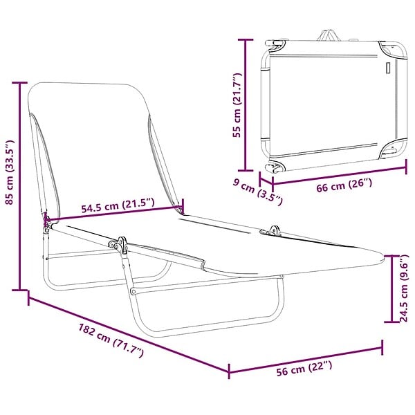 VIDAXL - vidaXL Chaises longues pliables lot de 2 Acier et tissu Noir - large