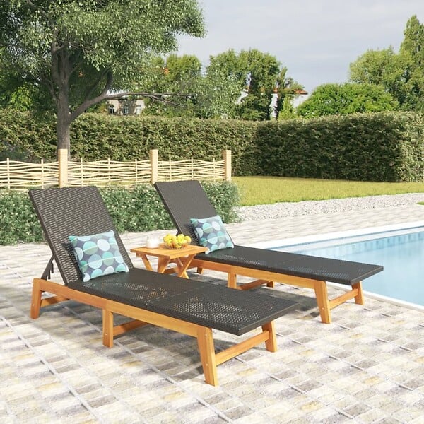 VIDAXL - vidaXL Chaises longues lot de 2 noir/marron résine tressée/bois acacia - large