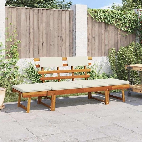 VIDAXL - vidaXL Banc de jardin avec coussins 2-en-1 190 cm Bois solide d'acacia - large