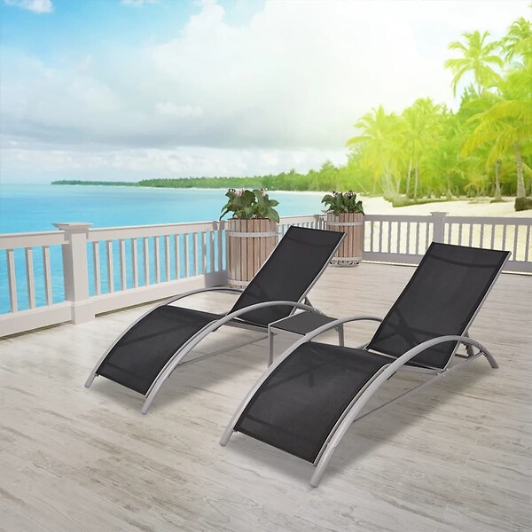 VIDAXL - vidaXL Chaises longues avec table Aluminium Noir - large