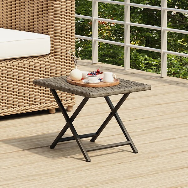 VIDAXL - vidaXL Table pliable gris 45x35x32 cm résine tressée - large