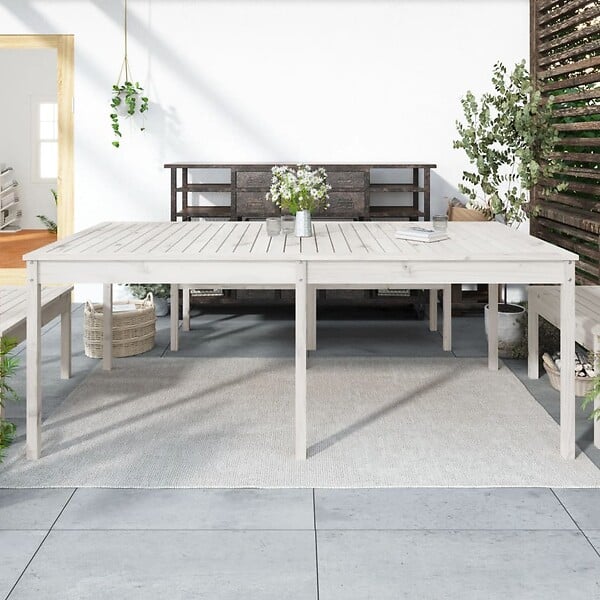 VIDAXL - vidaXL Table de jardin blanc 203,5x100x76 cm bois massif de pin - large