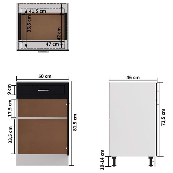 VIDAXL - vidaXL Armoire de plancher à tiroir "Lyon" Noir 50x46x81,5 cm - large