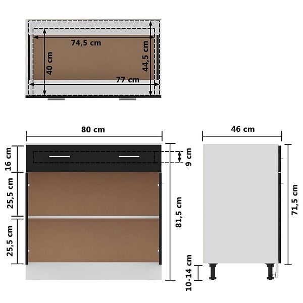 VIDAXL - vidaXL Armoire de plancher à tiroir "Lyon" Noir 80x46x81,5 cm - large