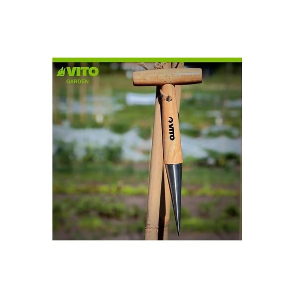VITO - Plantoir à bulbes manche en T Outil de jardin Manche bois Inox Haute qualité VITO - large