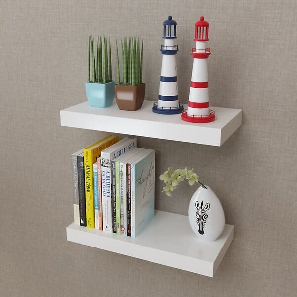 VIDAXL - vidaXL 2 Etagères murales suspendues MDF Blanc Stockage rangement DVD/Livres - large