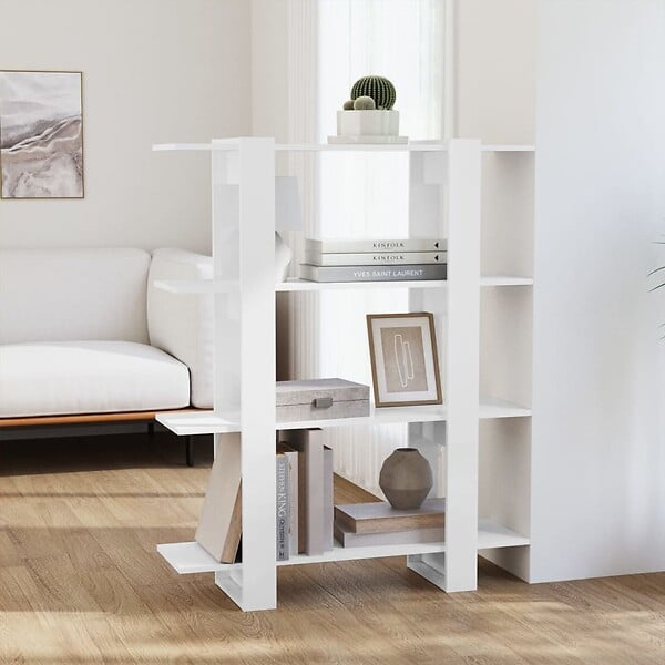 VIDAXL - vidaXL Bibliothèque/Séparateur de pièce Blanc brillant 100x30x123,5 cm - large