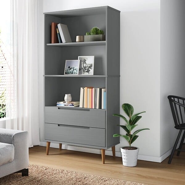 VIDAXL - vidaXL Bibliothèque MOLDE Gris 85x35x170,5 cm Bois massif de pin - large