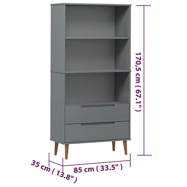 VIDAXL - vidaXL Bibliothèque MOLDE Gris 85x35x170,5 cm Bois massif de pin - large