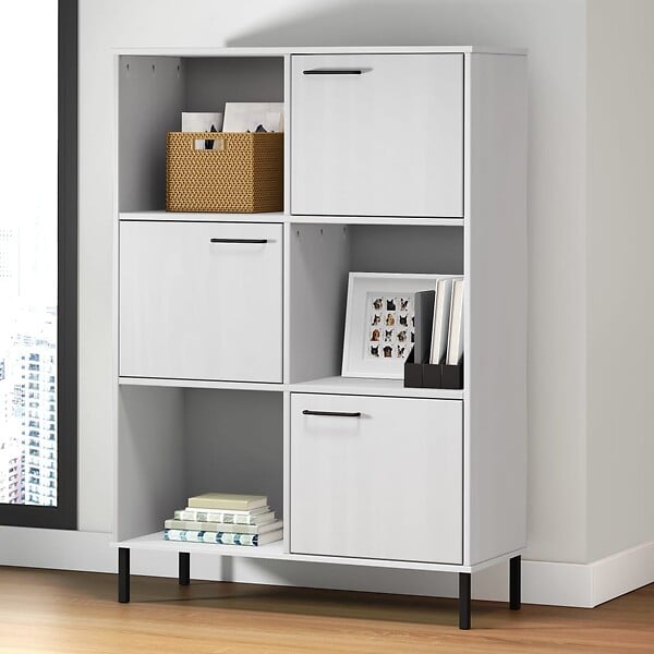 VIDAXL - vidaXL Bibliothèque avec pieds en métal Blanc 90x35x128,5 cm Bois OSLO - large