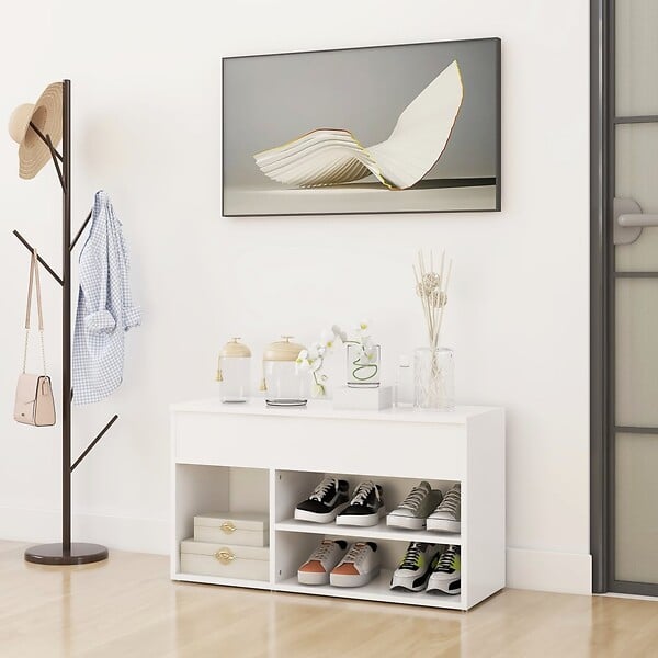 VIDAXL - vidaXL Banc à  chaussures Blanc 80x30x45 cm Bois d'ingénierie - large
