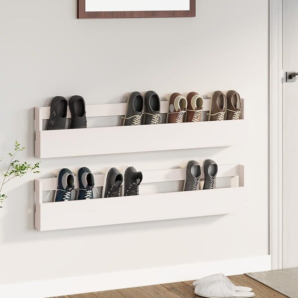 VIDAXL - vidaXL étagères à  chaussures murales 2 pcs Blanc 110x9x23cm Pin massif - large
