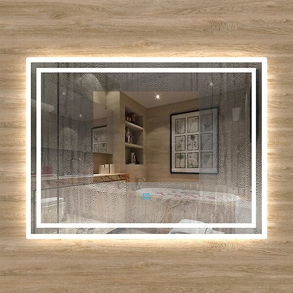 AICA SANITAIRE - Aica sanitaire Miroir simple de salle de bain lumineux LED avec anti-buée et interrupteur tactile intégré 70x50cm - large