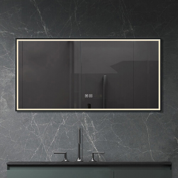LUXURYBAIN - LuxuryBain- Miroir de salle de bain LED 120x60cm anti buée avec cadre en aluminium noir LB-126080-60-120 - large
