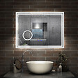 AICA SANITAIRE - Simple Bluetooth LED miroir de salle de bain tricolore tactile avec anti-buée et miroir grossissant 3x, suspendu horizontalement 80x60cm - vignette