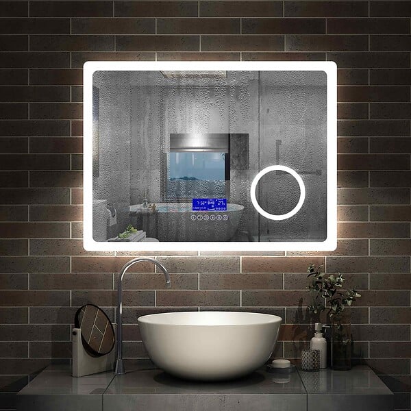 AICA SANITAIRE - AICA Miroir simple de salle de bain tricolore réglable LED avec bluetooth, anti-buée et miroir grossissant,horizontal 160*80cm - large