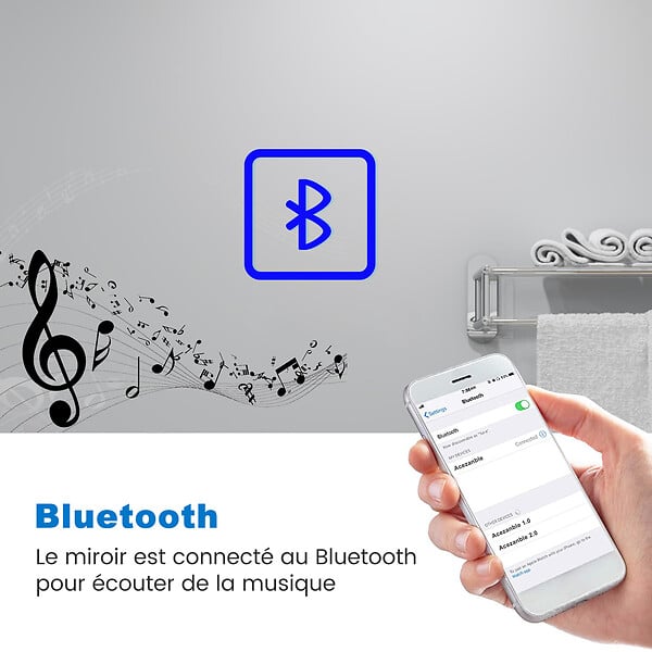 AICA SANITAIRE - AICA Miroir de salle de bain LED 100x60cm tricolor anti-buée avec bluetooth et loupe 3x,mémoire et lumière gradation - large