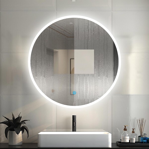 AICA SANITAIRE - AICA Miroir rond LED tactile anti-buée salle de bain suspendu vertical 80x80cm - large
