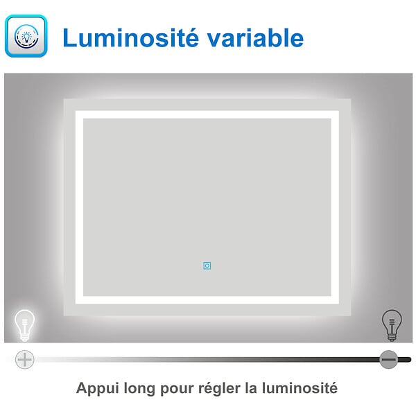AICA SANITAIRE - AICA Miroir de salle de bain LED dimmable, avec mémoire et anti-buée, 140x70cm, IP44 - large