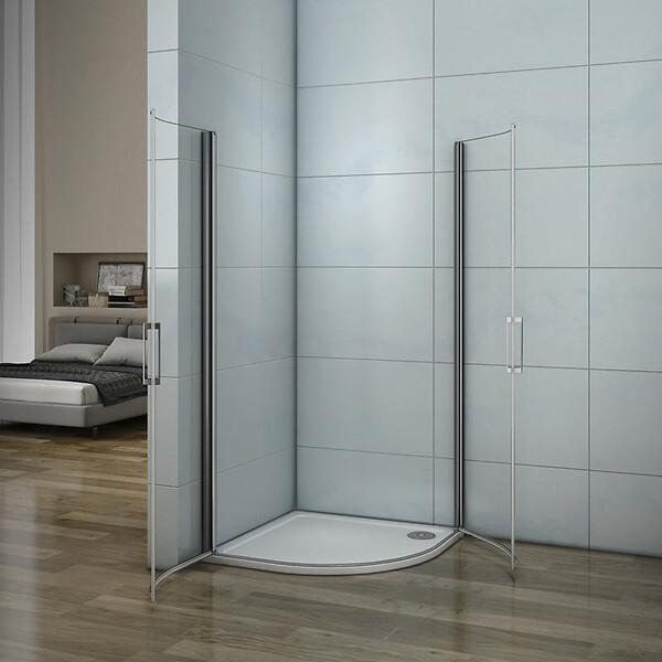 AICA SANITAIRE - Cabine de douche battante 90x90x195cm 1/4 rond, porte de douche pivotante à 180°en verre 6mm securit anticalcaire - large