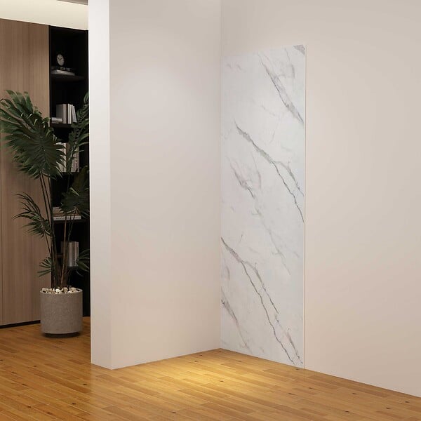 AICA SANITAIRE - Panneau de douche mural effet marbre blanc 120x210cm avec deux profilés blancs,AICA Sanitaire - large