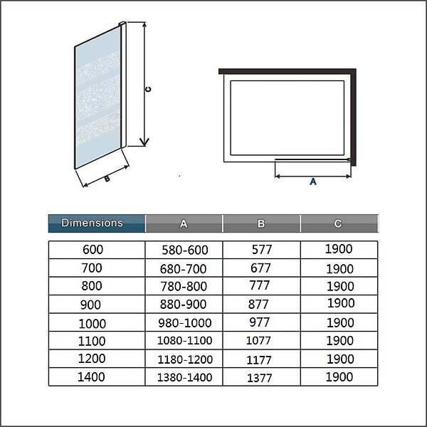 AICA SANITAIRE - AICA paroi de douche à l'italienne 60x190cm en 6mm verre avec bandes horizontales sérigraphiées, paroi latérale fixe sans receveur de douche - large