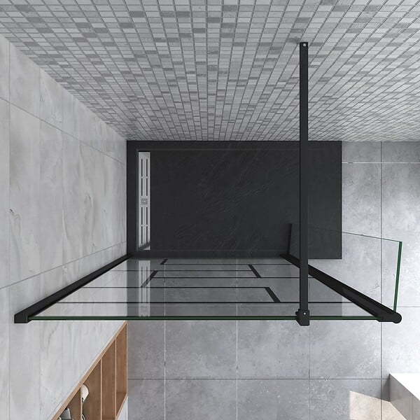 AICA SANITAIRE - Paroi de douche à l'italienne 90+30x200cm avec barre de fixation noire 90cm en carré, paroi de douche style modèle avec retour pivotant 30cm en noir mat - large